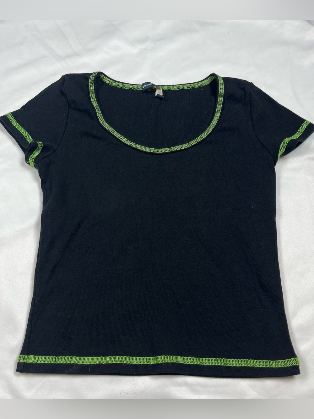 Brandy Melville black baby tee with green trim